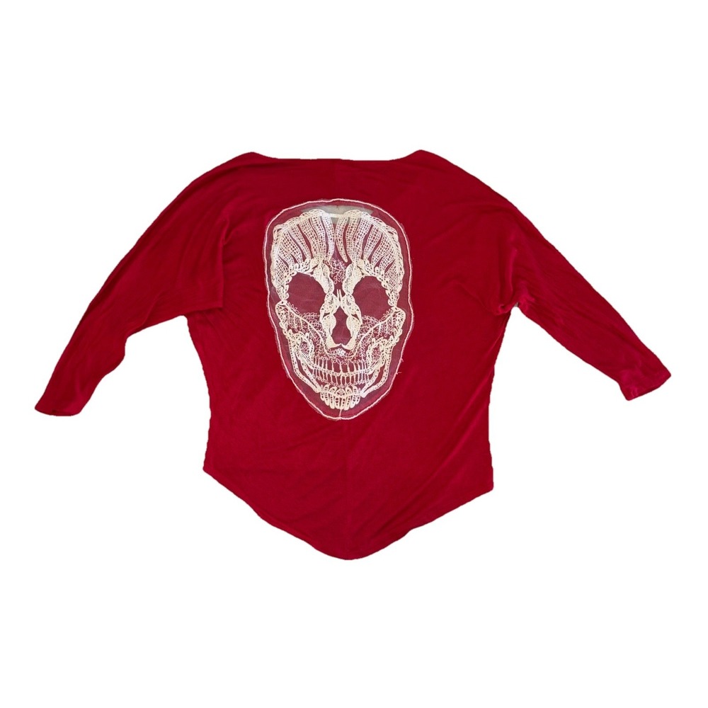 Kate Collection Top Women's‎ M Red Mesh Crochet Back Skull Made In USA Y2K